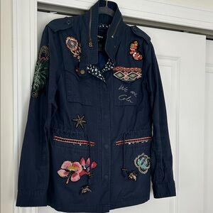 Boston Proper Navy Embroidered Utility Jacket